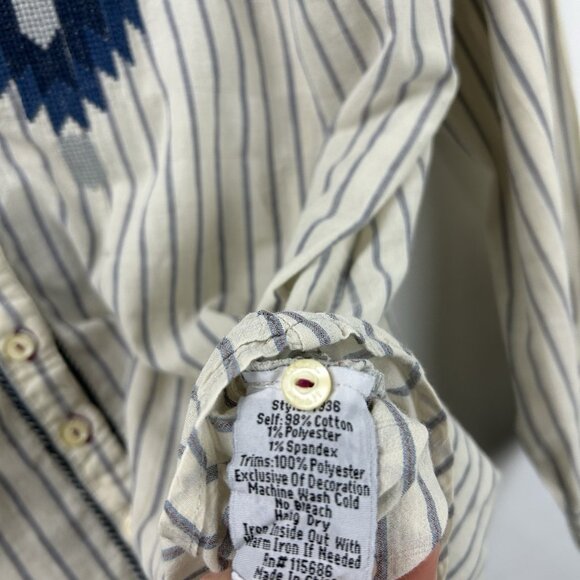 Johnny Was 3J Workshop XL Boho Aztec Geometric Embroidered Shirt Long Sleeve - Picture 9 of 16